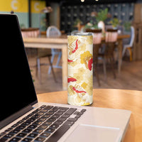 Beige Palaka Hawaii Aloha Skinny Tumbler Koi Pond Mix Ilima Flowers LT7 - Polynesian Pride