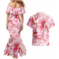 Pink Palaka Hawaii Aloha Couples Matching Mermaid Dress and Hawaiian Shirt Koi Pond Mix Sakura LT7 - Polynesian Pride