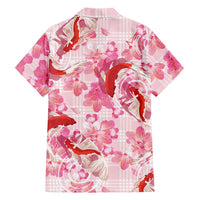 Pink Palaka Hawaii Aloha Family Matching Off Shoulder Short Dress and Hawaiian Shirt Koi Pond Mix Sakura LT7 - Polynesian Pride