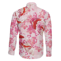 Pink Palaka Hawaii Aloha Family Matching Off Shoulder Short Dress and Hawaiian Shirt Koi Pond Mix Sakura LT7 - Polynesian Pride