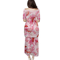 Pink Palaka Hawaii Aloha Family Matching Puletasi and Hawaiian Shirt Koi Pond Mix Sakura LT7 - Polynesian Pride