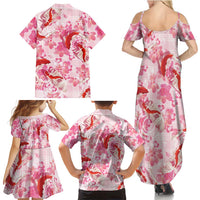 Pink Palaka Hawaii Aloha Family Matching Summer Maxi Dress and Hawaiian Shirt Koi Pond Mix Sakura LT7 - Polynesian Pride