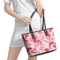 Pink Palaka Hawaii Aloha Leather Tote Bag Koi Pond Mix Sakura - Polynesian Pride