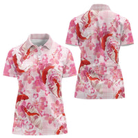 Pink Palaka Hawaii Aloha Women Polo Shirt Koi Pond Mix Sakura - Polynesian Pride