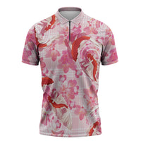 Pink Palaka Hawaii Aloha Zipper Polo Shirt Koi Pond Mix Sakura - Polynesian Pride