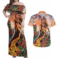 Hawaii Women's Day Tribal Couples Matching Off Shoulder Maxi Dress and Hawaiian Shirt Pele Honua Mea LT7 Art - Polynesian Pride