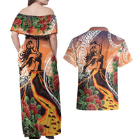 Hawaii Women's Day Tribal Couples Matching Off Shoulder Maxi Dress and Hawaiian Shirt Pele Honua Mea LT7 - Polynesian Pride