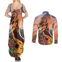 Hawaii Women's Day Tribal Couples Matching Summer Maxi Dress and Long Sleeve Button Shirt Pele Honua Mea LT7 - Polynesian Pride