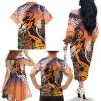 Hawaii Women's Day Tribal Family Matching Off The Shoulder Long Sleeve Dress and Hawaiian Shirt Pele Honua Mea LT7 - Polynesian Pride