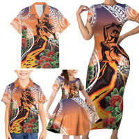 Hawaii Women's Day Tribal Family Matching Short Sleeve Bodycon Dress and Hawaiian Shirt Pele Honua Mea LT7 - Polynesian Pride