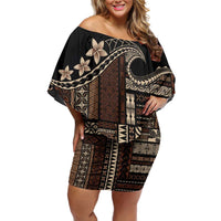Samoa Siapo Mamanu Family Matching Off Shoulder Short Dress and Hawaiian Shirt Waves Motifs LT7 Mom's Dress Black - Polynesian Pride