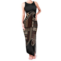 Samoa Siapo Mamanu Family Matching Tank Maxi Dress and Hawaiian Shirt Waves Motifs LT7 Mom's Dress Black - Polynesian Pride