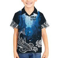 World Ocean Day Pasifika Family Matching Off Shoulder Short Dress and Hawaiian Shirt Awaken New Depths LT7 Son's Shirt Blue - Polynesian Pride