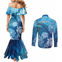 Hawaii World Ocean Day Couples Matching Mermaid Dress and Long Sleeve Button Shirt Kakau Turtles LT7 - Polynesian Pride