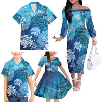 Hawaii World Ocean Day Family Matching Off The Shoulder Long Sleeve Dress and Hawaiian Shirt Kakau Turtles LT7 - Polynesian Pride