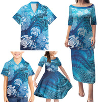 Hawaii World Ocean Day Family Matching Puletasi and Hawaiian Shirt Kakau Turtles LT7 - Polynesian Pride