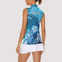 Hawaii World Ocean Day Women Sleeveless Polo Shirt Kakau Turtles