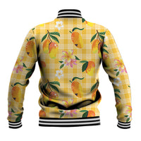 Aloha Hawaii Palaka Print Mango Plumeria Baseball Jacket Fresh Lemon LT7 - Polynesian Pride