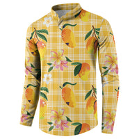 Aloha Hawaii Palaka Print Mango Plumeria Button Sweatshirt Fresh Lemon LT7 - Polynesian Pride