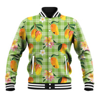 Aloha Hawaii Palaka Print Mango Plumeria Baseball Jacket Cool Mint LT7 Unisex Mint - Polynesian Pride