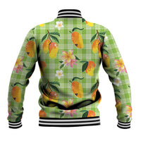 Aloha Hawaii Palaka Print Mango Plumeria Baseball Jacket Cool Mint LT7 - Polynesian Pride