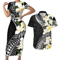 Aloha Hawaii Festive Couples Matching Short Sleeve Bodycon Dress and Hawaiian Shirt Frangipani Lace Classic LT7 Black - Polynesian Pride