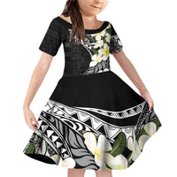 Aloha Hawaii Festive Family Matching Off Shoulder Short Dress and Hawaiian Shirt Frangipani Lace Classic LT7 Daughter's Dress Black - Polynesian Pride