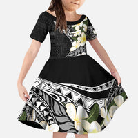Aloha Hawaii Festive Family Matching Puletasi and Hawaiian Shirt Frangipani Lace Classic LT7 Daughter's Dress Black - Polynesian Pride