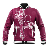 Kia Orana Cook Islands Tapa Floral With Cross Baseball Jacket Maroon