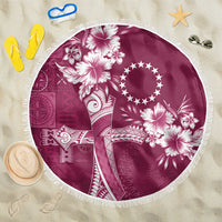 Kia Orana Cook Islands Tapa Floral With Cross Beach Blanket Maroon