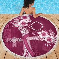 Kia Orana Cook Islands Tapa Floral With Cross Beach Blanket Maroon