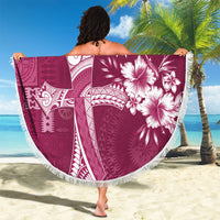 Kia Orana Cook Islands Tapa Floral With Cross Beach Blanket Maroon
