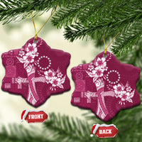 Kia Orana Cook Islands Tapa Floral With Cross Ceramic Ornament Maroon LT7 Snow Flake Maroon - Polynesian Pride