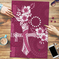 Kia Orana Cook Islands Tapa Floral With Cross Puzzle Maroon