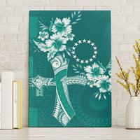 Kia Orana Cook Islands Tapa Floral With Cross Canvas Wall Art Deep Teal
