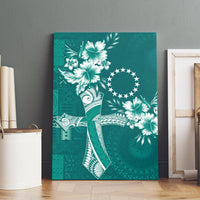 Kia Orana Cook Islands Tapa Floral With Cross Canvas Wall Art Deep Teal
