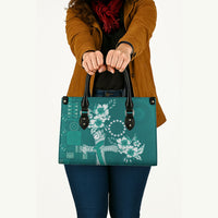 Kia Orana Cook Islands Tapa Floral With Cross Leather Bag Deep Teal