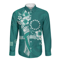 Kia Orana Cook Islands Tapa Floral With Cross Long Sleeve Button Shirt Deep Teal