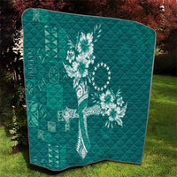 Kia Orana Cook Islands Tapa Floral With Cross Quilt Deep Teal