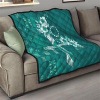 Kia Orana Cook Islands Tapa Floral With Cross Quilt Deep Teal