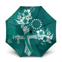 Kia Orana Cook Islands Tapa Floral With Cross Umbrella Deep Teal