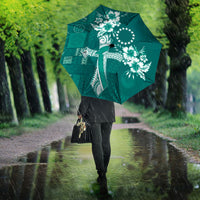 Kia Orana Cook Islands Tapa Floral With Cross Umbrella Deep Teal