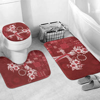 Kia Orana Cook Islands Tapa Floral With Cross Bathroom Set Crimson Red LT7 Mat Set Only (3 pcs) One Size Crimson Red - Polynesian Pride