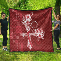 Kia Orana Cook Islands Tapa Floral With Cross Quilt Crimson Red LT7 - Polynesian Pride