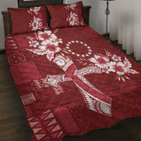 Kia Orana Cook Islands Tapa Floral With Cross Quilt Bed Set Crimson Red LT7 Crimson Red - Polynesian Pride