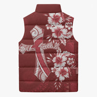 Kia Orana Cook Islands Tapa Floral With Cross Sleeveless Puffer Jacket Crimson Red LT7 - Polynesian Pride