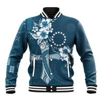 Kia Orana Cook Islands Tapa Floral With Cross Baseball Jacket Navy Blue