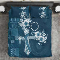 Kia Orana Cook Islands Tapa Floral With Cross Bedding Set Navy Blue