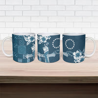 Kia Orana Cook Islands Tapa Floral With Cross Ceramic Mug Navy Blue