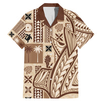 Samoa Tapa Family Matching Mermaid Dress and Hawaiian Shirt Siapo Mix Tatau Patterns LT7 Dad's Shirt - Short Sleeve Beige - Polynesian Pride